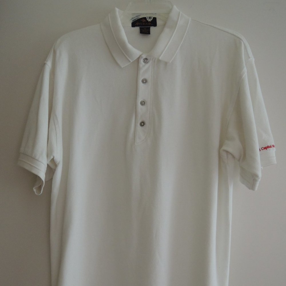 Mens Polo Shirt Size M - DUPONT Capital Management Logo S/S White Golf Shirt EUC